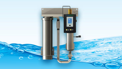 ultraviolet uv purification and disinfection systems with flowing blue water background graphic