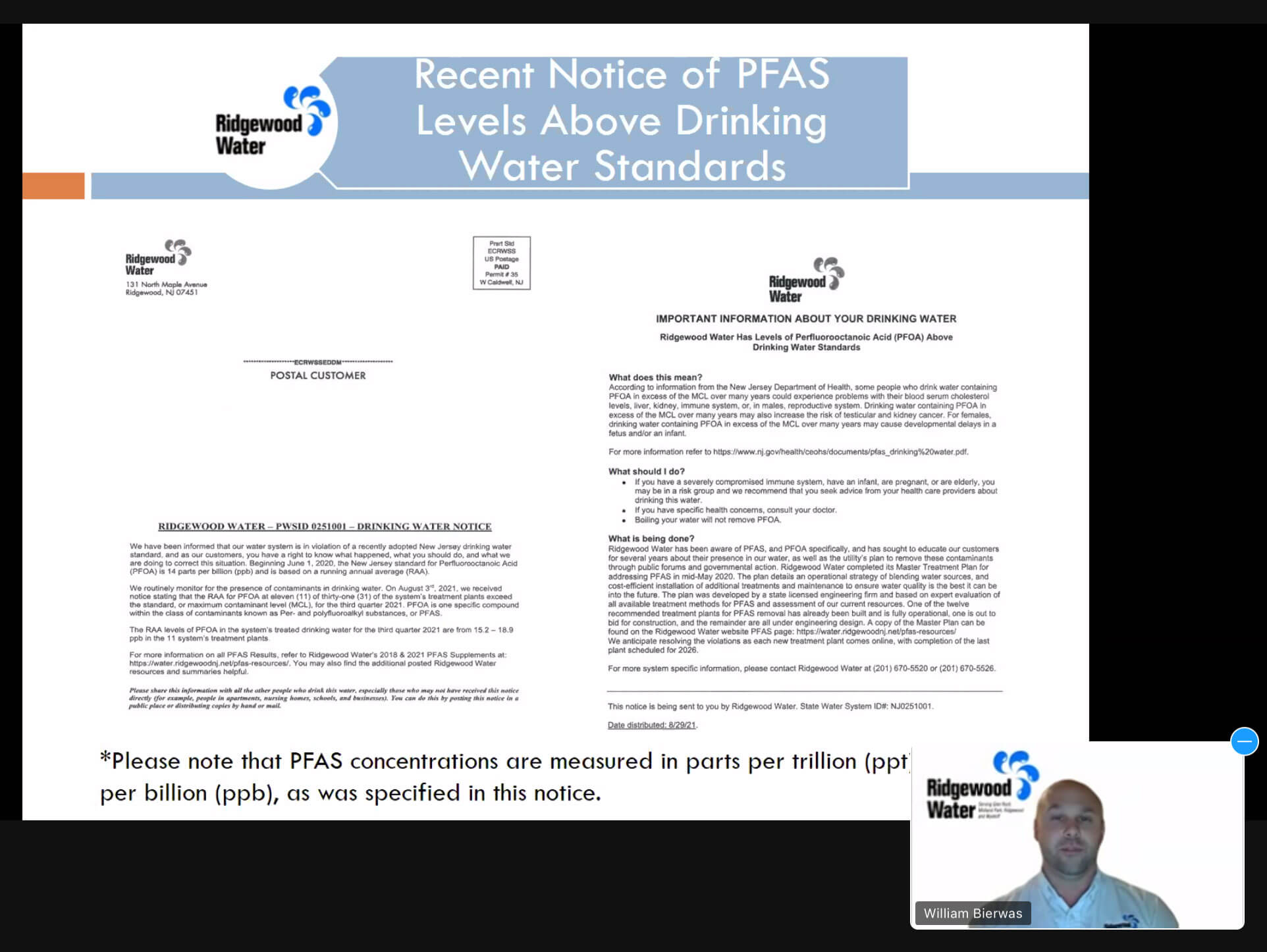 ridgewood water municipality new jersey pfoa pfas contamination presentation slideshow page
