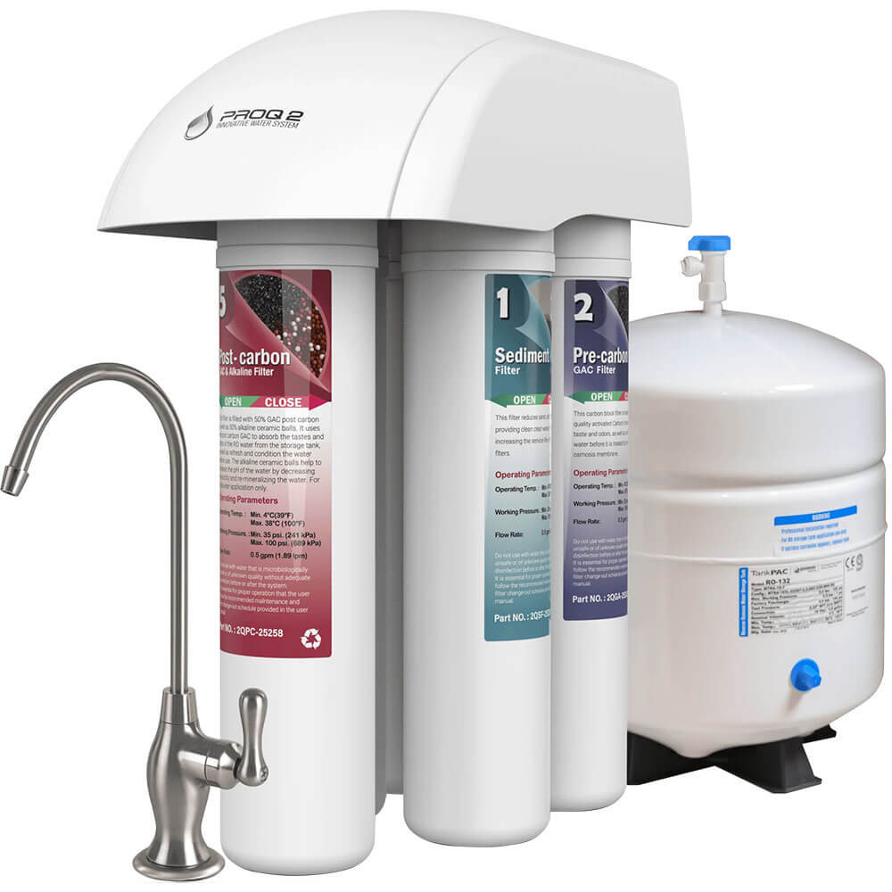 gws proq2 alkaline reverse osmosis system under sink 5 stage ro with brushed nickel faucet and ro tank ph water filter for essential minerals quick change kitchen